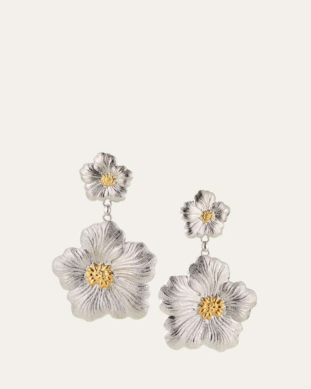 Blossoms Gardenia Silver/Gold Pendant Earrings W Diamond